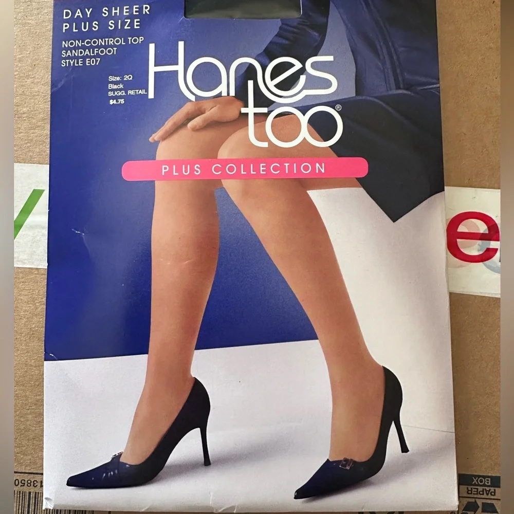 Hanes Too Day Sheer Plus Collection Size 2Q Black Style E07 Non-Control